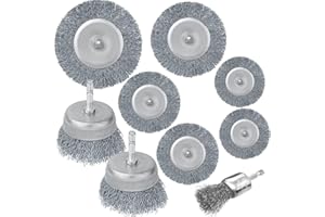IELEK Wire Wheel Cup Brush Set,9 Piece1/4 Inch Hex Shank Coarse Crimped Carbon Steel Wire Wheel for Drill for Cleaning Rust and Abrasive