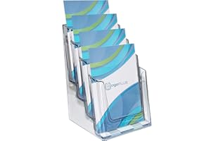 ogoPLUS 4 Etagen Prospekthalter Din A5 Hochformat / Mehrfach Prospektständer, Flyer-Ständer, Flyerhalter, Werbung, Aufsteller, Tisch-Prospektständer, Wandmontage, Prospektbox