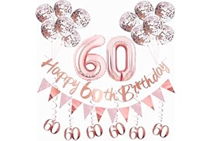 IGONE 60th Birthday Decorations for Women Rose Gold Birthday Decoration Kit Include Happy 60th Birthday Banner,Triangle Flag Banner And Confetti Latex Balloons,Foil Hanging Swirls,Foil Balloons
