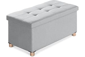 BRIAN & DANY Ottoman Storage Box with 4 Wood Legs, Linen Storage Ottoman for Living Room, Light Gray, 76 x 38 x 38 cm