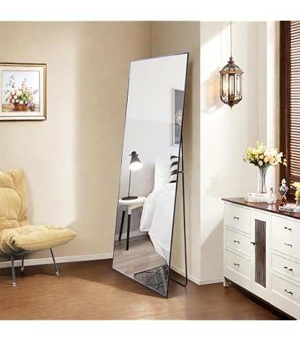 Specchio A Figura Intera HOMCOM Nero - 50x161.5 Cm, Vetro Temperato, Cornice In Metallo, Da Terra O Parete