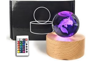 MARZIUS 3D-Kristallkugel-Nachtlicht,24-Zoll-Glaskugel-Nachtlampe mit Holzsockel,16 Farben, Fernbedienung, Dekorationsgeschenke für Männer,Frauen,Kinder,Jungen,Mädchen,Teenager(Axolotl)