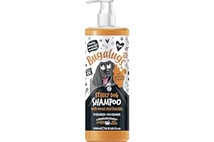 BUGALUGS Stinky Dog Shampoo with odour neutraliser, fox poo shampoo for dogs with dog perfume, vegan dog grooming dog shampoo for sensitive skin amazing puppy pet shampoo & conditioner (1x500ml)