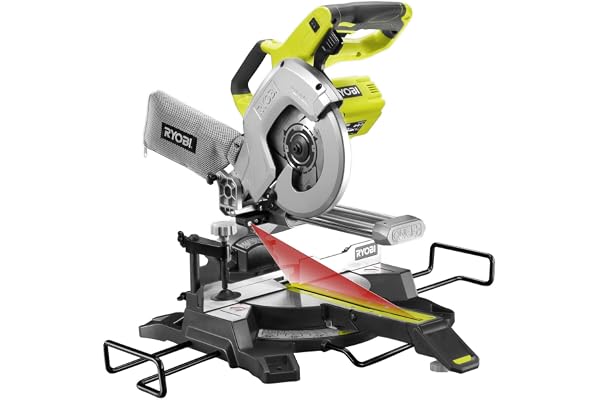 RYOBI - Scie à Onglet Radiale Sans Fil 18V ONE+ R18MS216-0 – Lame Ø216 mm 48 dents, Coupe Précise, Guidage Laser, Idéale Bois, Plinthes, Parquets – Batterie Non Incluse