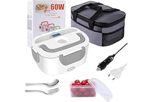 Nifogo Lunch Box chauffante 60W pour Voiture/Camion/Bureau - Gamelle Chauffante 12V 24V 220V Acier Inoxidable 1,5L - Boite Chauffante Repas avec Deux Compartiments et Qualité Sacs isolants(Gris)