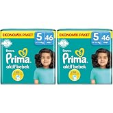 Prima Bebek Bezi Aktif Bebek 5 Beden 46 Adet Junior Fırsat Paketi 2li paket