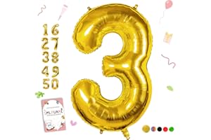 Smlpuame 40 inch Number Balloon 0-9 Gold Large Number 3 Balloons,Digital Balloons for Birthday Party Celebration Decorations Supplies, Helium Foil Number Balloons for Wedding Anniversary