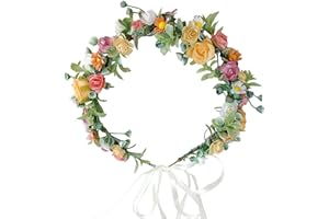 MUNSKT Korona z kwiatów róży, korony kwiatowe, opaska na głowę wieniec kwiatowy, kolorowy bohema kwiat wieniec do włosów na wesele