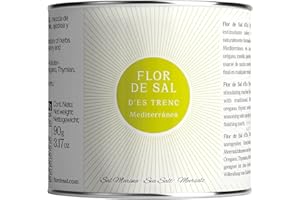 FLOR DE SAL D'ES TRENC Gusto Mundial Flor de Sal d’Es Trenc Mediterranea Salz 90g | unbehandeltes, naturbelassenes Meersalz aus Mallorca | Mit mediterranen Kräutern