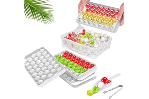 Ninyoon Set di 2 stampi per cubetti di ghiaccio rotondi per congelatore, con pinza per cestino, 66 vassoi per ghiaccio a pellet (Bianco)