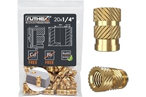 ruthex Inserto filettato 1/4" - 20 pezzi RX-1/4“-20x12,7 - Boccola filettata in ottone -dado di inserimento per parti in plastica - utilizzabile in parti in plastica stampate in 3D tramite calore