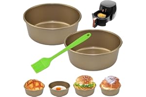 SIYINGSAERY Air Fryer Egg Moulds, 2 PCS 4'' Ramekins for Air Fryer, Heavy Duty Carbon Steel Air Fryer Egg Poacher with Oil Brush, Small Nonstick Ramekins for Fried Egg, Muffin and Sandwiches