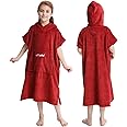 Hiturbo Kids Changing Robe Towel Poncho Bath Robe with Hooded for Beach,Swimming,Surfing Red