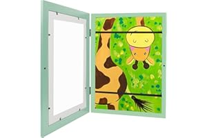 Sleeleece Bilderrahmen Kinderzeichnungen A4 für ca.50-150 Bilder,Frontöffnung Kinder Kunst Rahmen Aufklappbar,zur Aufbewahrung&Darstellung von Kinderzeichnungen/Kunstwerken(1 Stück, Grün)