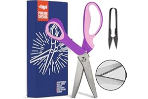 VAYS Pinking Shears for Fabric, Dressmaking & Crafting - Stainless Steel Sharp Wavy Crimping Scissors for Sewing - Thread Cutter Included (Scalloped Edge)