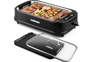 ‎CUSIMAX CUSIMAX Elektrogrill Tischgrill, 1500W Elektrogrill mit Deckel, Antihaftbeschichtung Grillplatte & Griddleplatte für Steak und Panini, Smokeless Grill mit Einstellbarer Thermostat, Spülmaschinenfest