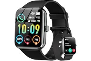 IOWODO Montre Connectée Homme Appel Bluetooth, Écran 1.85 inches, Moniteur Cardiofréquence/SPO2, Analyse Sommeil, 100 Modes de Sport, Compatible avec Android/iOS (Noir Nouveau)