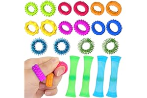 ELEVAPULSE 20 Stück Fidget Toys Set - 12 Fidget Ring 4 Akupressur Ring 4 Gewebter Netzschlauch, Skills Set, Sensorik Spielzeug, Anti Stress Spielzeug, für Anxiety ADHD Stresslinderung
