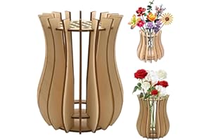 FIVEMILEBRO Vase en Bois pour Bouquet de Lego, Puzzle 3D Vase à Fleurs en Bois, Kit de Construction pour Fleurs Artificielles, Roses, Tulipes, Tournesol (Petit modèle)