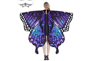 MiiDD Schmetterling Kostüm Damen,Halloween Kostüm Umhang mit Kapuze,Verkleidung Schmetterlingsflügel Fasching Karneval Kostüm Damen mit Gesichtsbedeckungen(Blau)