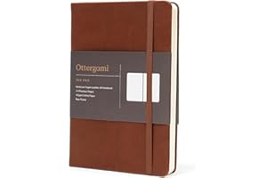 Ottergami Dotted Notebook A5 Hardback - The Pro Bullet Dot Journal - 144 Pages, Thick 150gsm Paper Note Book - Luxury Vegan Leather Journals for Women & Men - Work & University Essentials (Brown)