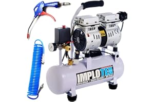IMPLOTEX 480W Silent Flüsterkompressor Druckluftkompressor 48dB leise ölfrei Kompressor inkl. Ausblaspistole und Druckluftschlauch