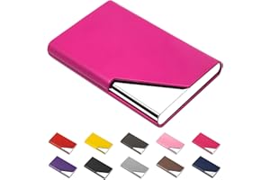 Padike Business Name Card Holder Luxury PU Leather & Stainless Steel Multi Card Case,Business Name Card Holder Wallet Credit Card ID Case/Holder for Men & Women (Rose red)