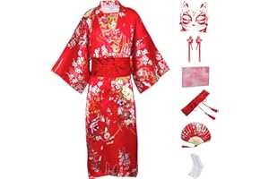 CRFASIBE Enfants Kimono Robe Japonais, Enfants Costumes Japonais Cosplay Vêtements, Kimono Déguisement, Filles Yukata Peignoir Ensemble avec Accessoire