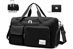 Hoseay Bolsa Deporte con Compartimentos para Zapatos y Bolsillo Húmedo Bolsa de Deporte para Hombre y Mujer Bolsa de Viaje Grande Impermeable Macuto Deporte Bolsa Gimnasio Plegable, Negro