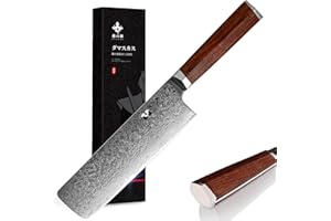 FUJUNI Couteau Damas Cuisine en Acier Damas 67 Couche VG10 Acier Couteau Nakiri 17.5 CM avec Poignée Ergonomique en Bois - Boîte Cadeau
