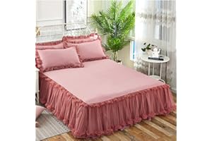 KJHG Bettvolant Bettrock Tagesdecke Ruffle Bettüberwurf Spitze Rüschen Bett Rock 3PCS Sets Bettwäsche Prinzessinnen-Stil,Red-180X200CM