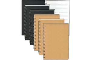 GINMLYDA Set di 6 Quaderni a Spirale A5, 21x14cm 60 Fogli a Righe Nero & Marrone Copertina in Carta Kraft Quaderno Appunti Spiralato Blocco Note con Rilegatura a spirale per Appunti Regali Progetti di Scuola