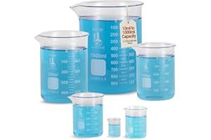 Karter Scientific, 3.3 Boro, Griffin Low Form, Glass Beaker Set - 5 Sizes - 50ml, 100ml, 250ml, 500ml, 1000ml