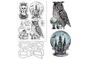 ‎GLOBLELAND GLOBLELAND 2 Stück Halloween Magie Thema Kristallkugel Eulen Kerzen Stanzformen Mit Magische Kristallkugel Eulen Kerzen, Transparente Stempel Für DIY Scrapbooking, Fotoalbum, Prägung