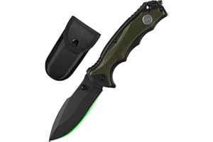 FULLHI navaja de bolsillo plegable con funda, 440C hoja de acero con clip de bolsillo, camping supervivencia senderismo cuchillos para hombres, mujeres (ferroso)