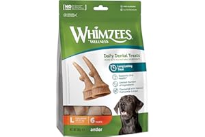 WHIMZEES Antler, geweihförmiger Hundesnack für große Hunde, Größe L, 6 Stück, wirkt beruhigend, ohne Zuckerzusatz, getreidefrei, natürlich, fettarm