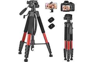 LINKCOOL 74-Inch Tall Camera Tripod Stand for Canon Nikon Sony - Lightweight Aluminum With Detachable Head, Phone Mount (Orange)