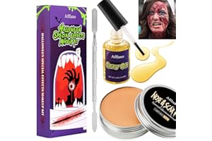 Afflano SFX Effetti Speciali Cera Trucco Cicatrice Kit, Naso Cera Cicatrice+Finta Ferita Stampaggio Cicatrice Spatola +Gomma Spirito,Bambini Teatrale Ustione Palco Tagli Finti Halloween Trucco Cosplay