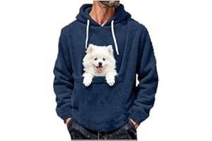 RIKAY Mens Hoodies Sherpa Pet Pouch Hoodies For Men Cat Dog Carrier Hoodie With Pet Pocket Winter Solid Color Long Sleeve Pullover Sweatshirt Kangaroo Casual Warm Hooded Tops Fuzzy Fleece Oversized Jumpers