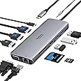 Hub USB C HDMI, Adaptateur Multiport 12-en-1 vers Dual HDMI et VGA, Ethernet RJ45, PD 100W, Port Audio, Carte SD/TF, 4 Ports 
