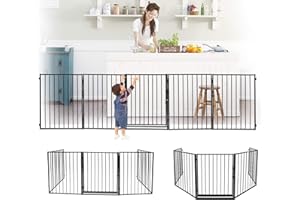 Ansobea Cancelletto per Bambini | 304 cm in metallo 5 pezzi | Cancelletto Camino di protezione per camino e scale | Cancello per cani e bambini | Nero