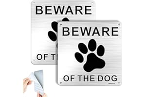 SINMAO Beware of The Dog Sign Metal Brushed 15x15cm Self Adhesive also with Pre-Drilled Holes for Outdoor Gate Silver 2 Pack