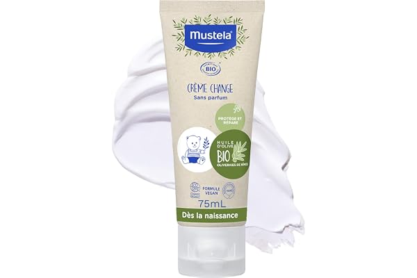 Mustela - Crème Change Bébé à l'Huile d'Olive Bio - Soin Protecteur et Apaisant Bio - Huile d'Olive, Aloe Vera et Oxyde de Zinc - Crème Change pour l'Hygiène Bébé Sans Parfum - Dès la Naissance