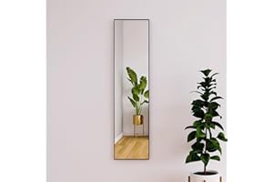 Beauty4U Full Length Mirror for Wall, 120 x 30 cm Black Metal Frame Large Mirror with Hooks,Various Hanging Methods