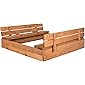 SPRINGOS Sandkasten mit Sitzbank, 120 cm x 120 cm, Abdeckung, Holz, Imprägniert, Kindersandkasten, Spielplatz