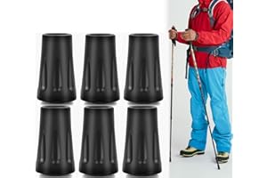 DREAMAUG 6-Pack Heavy Duty Walking Stick Tips - Reinforced Rubber Ferrules for Trekking Poles, Hiking Sticks & Canes - Universal Fit Non-Slip Replacement Caps