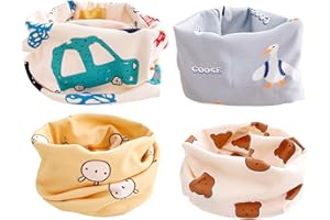PORUPAEL 4 PCS Children's Cartoon Scarf Kids Neck Warmer Cotton scarf, Loop Neckerchief Snood Scarf, Warm Windproof baby scarves, Versatile Stretchy children's Neck scarves with Cute pattern