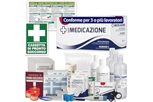 ONFARMA KIT DI REINTEGRO COMPLETO DI CARTELLO PRIMO SOCCORSO ricambio per cassetta medica pacco di medicazione SENZA MISURATORE DI PRESSIONE per aziende con 3 o più lavoratori D.M. 388 all.1