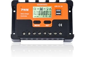 NUOFUWEI 60A Solar Laderegler 12V 24V 48V Solarregler, PWM 60A Solarladeregler mit Temperatursensor 2USB Ports, für Max Solarpanels 12V(780W) 24V(1560W) 48V(3120W) Bleisäurebatterie Lithiumbatterie