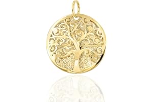 FORME DI LUCCHETTA Lucchetta - Ciondolo Albero della Vita in Oro Giallo 14 carati, Medaglia Diamantata diametro 17mm, Charms e Ciondoli per Catenina (fino a 4mm) per Donna Ragazza